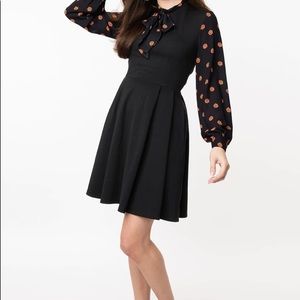 Smak Parlour Black & Pumpkin Print She.E.O. Fit & Flare Dress